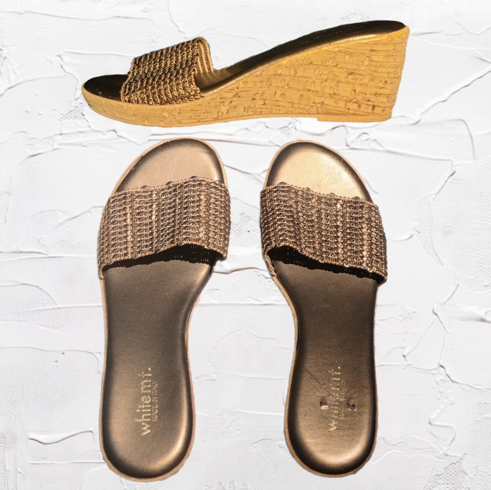 White Mtn Cork Metallic Wedge Y2K Sandals Sz 9